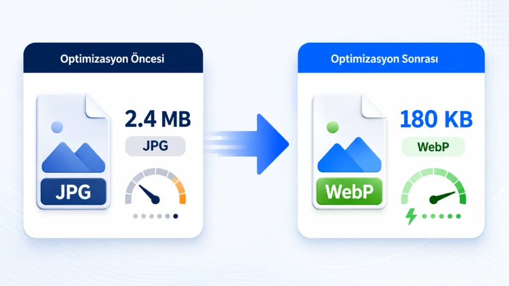 WordPress görsel optimizasyonu ile WebP dosya boyutu karşılaştırması